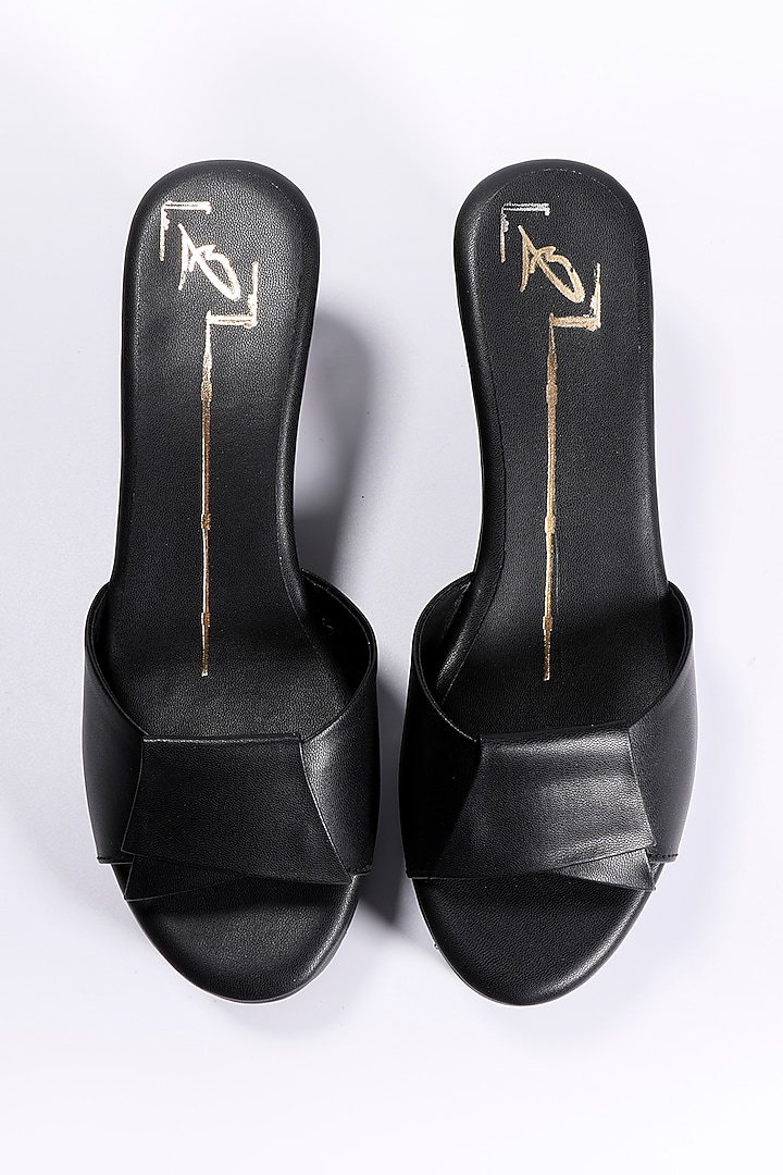 Black Faux Leather Platform Heels by NIDHI BHANDARI at Pernia's Pop Up Shop