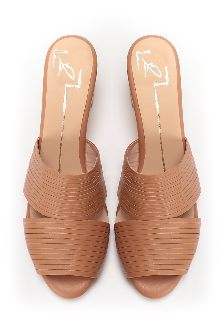 Beige Pleated Block Heels by NIDHI BHANDARI at Pernia's Pop Up Shop