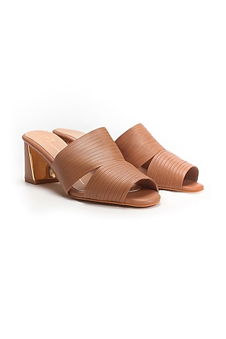 Beige Pleated Block Heels by NIDHI BHANDARI