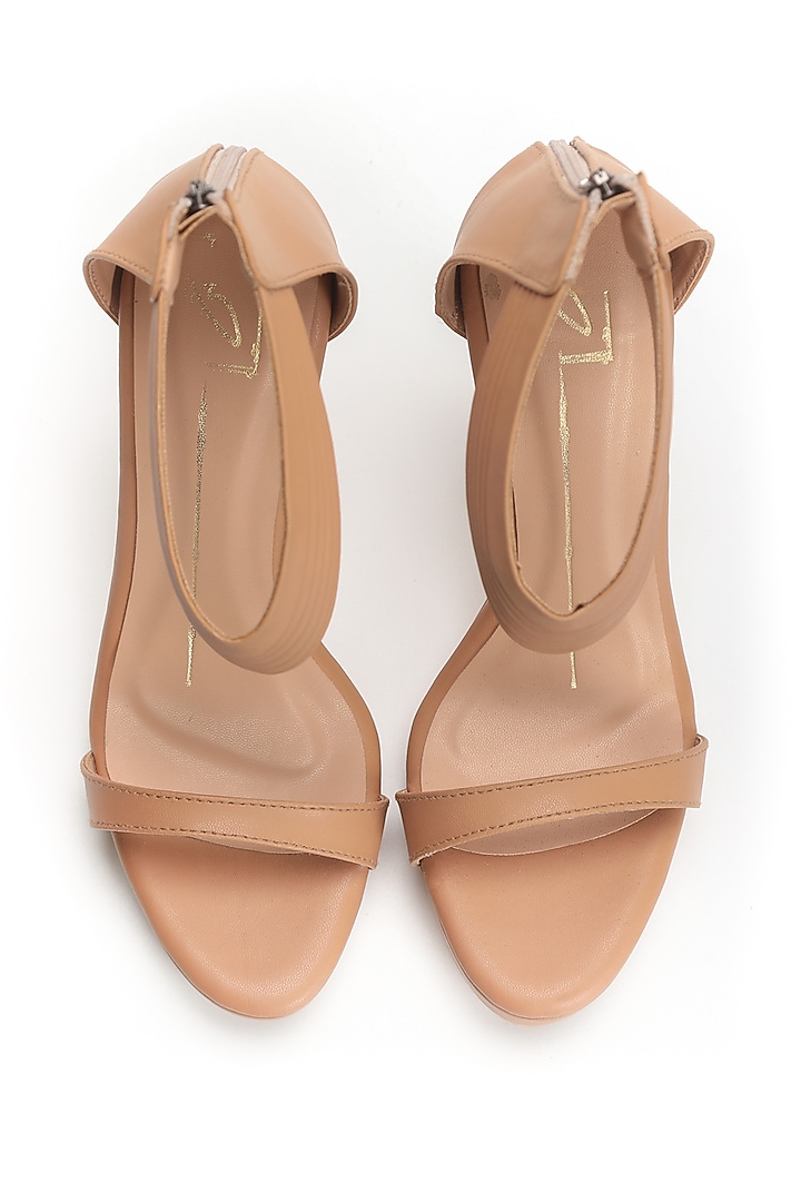 Beige Stilettos With Pleated Straps by NIDHI BHANDARI at Pernia's Pop Up Shop