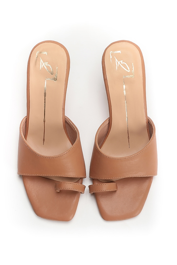 Beige Faux Leather Block Heels by NIDHI BHANDARI at Pernia's Pop Up Shop
