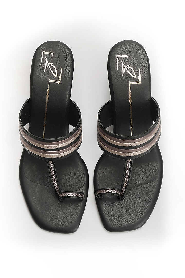 Black Faux Leather Kolhapuri Block Heels by NIDHI BHANDARI at Pernia's Pop Up Shop