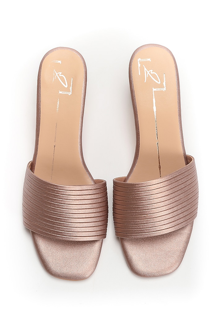 Rose Gold Faux Leather Block Heels by NIDHI BHANDARI at Pernia's Pop Up Shop