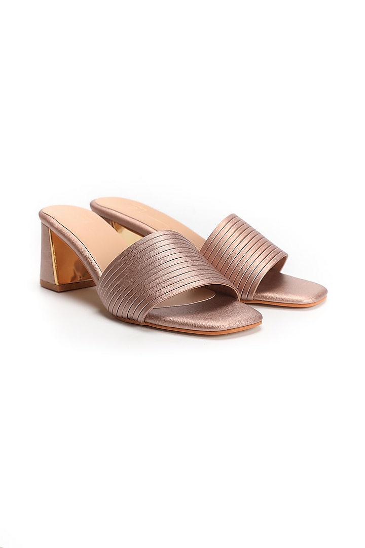 Rose Gold Faux Leather Block Heels by NIDHI BHANDARI at Pernia's Pop Up Shop