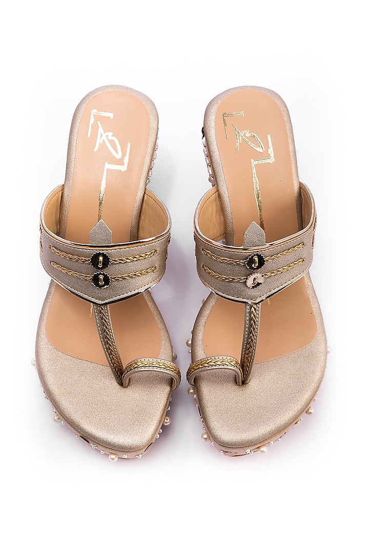 Gold Embroidered Bridal Wedges by NIDHI BHANDARI at Pernia's Pop Up Shop