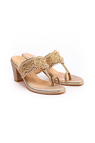 Gold Embroidered Kolhapuri Wedges by NIDHI BHANDARI