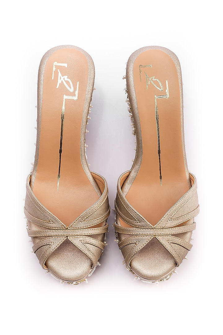 Gold Embroidered Bridal Wedges by NIDHI BHANDARI at Pernia's Pop Up Shop