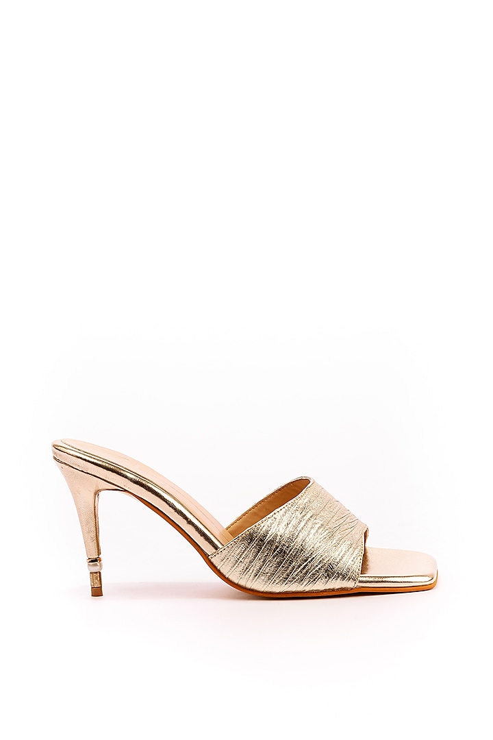 Gold Faux Leather Heels by NIDHI BHANDARI