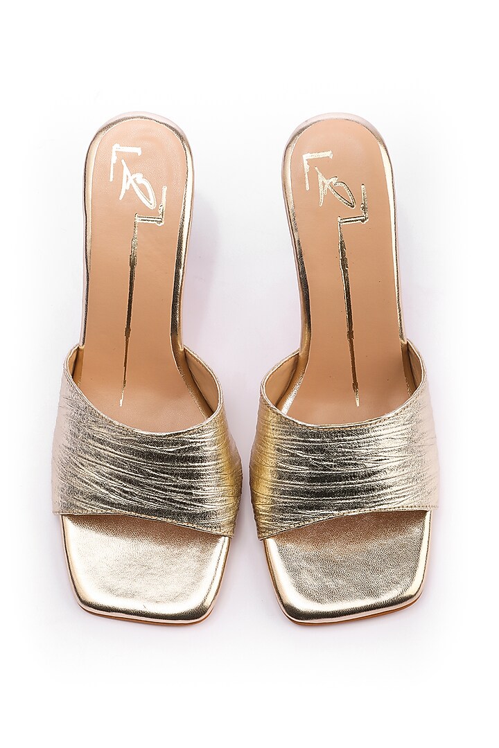 Gold Faux Leather Heels by NIDHI BHANDARI at Pernia's Pop Up Shop