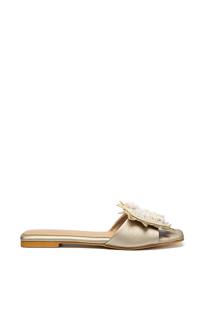 Gold Faux Leather Flats by NIDHI BHANDARI at Pernia's Pop Up Shop
