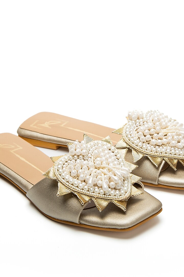 Gold Faux Leather Flats by NIDHI BHANDARI at Pernia's Pop Up Shop