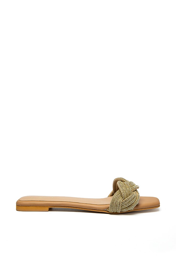 Beige Faux Leather Flats by NIDHI BHANDARI at Pernia's Pop Up Shop