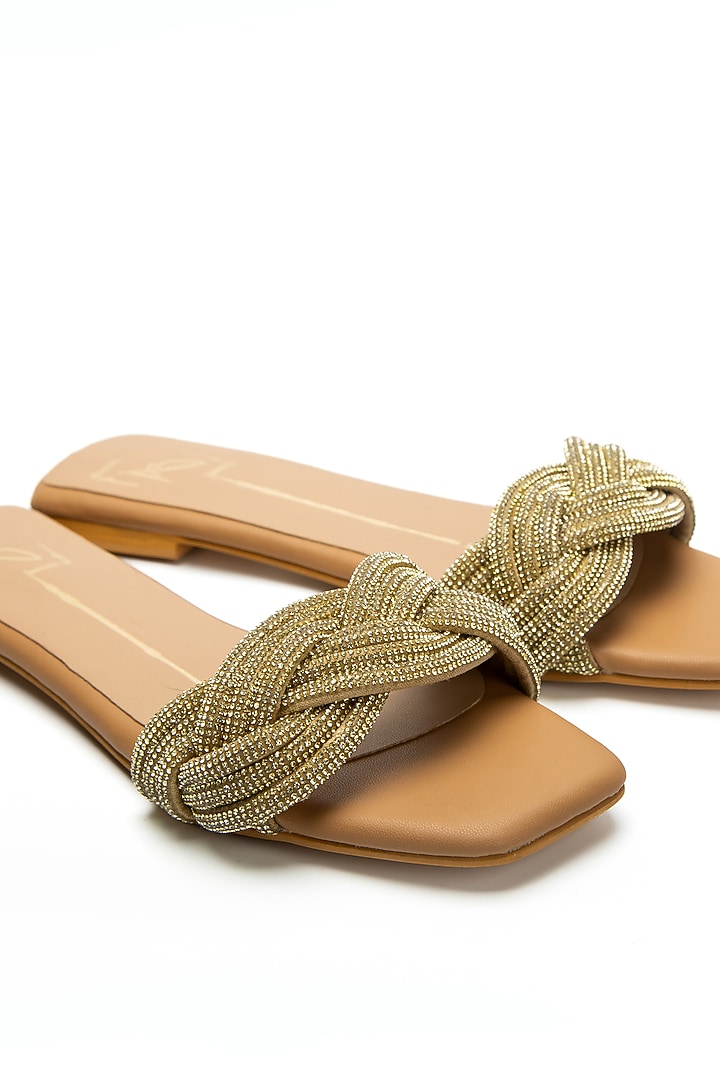 Beige Faux Leather Flats by NIDHI BHANDARI at Pernia's Pop Up Shop