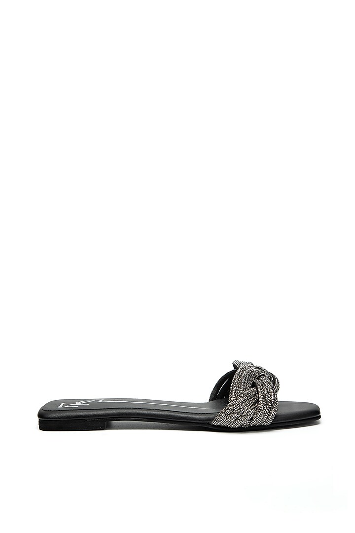 Black Faux Leather Flats by NIDHI BHANDARI at Pernia's Pop Up Shop