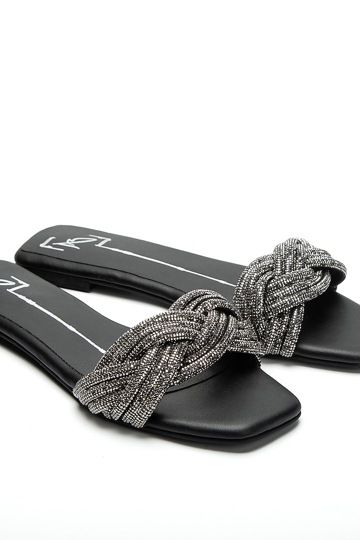 Black Faux Leather Flats by NIDHI BHANDARI at Pernia's Pop Up Shop