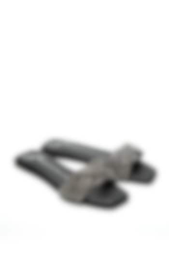 Black Faux Leather Flats by NIDHI BHANDARI at Pernia's Pop Up Shop