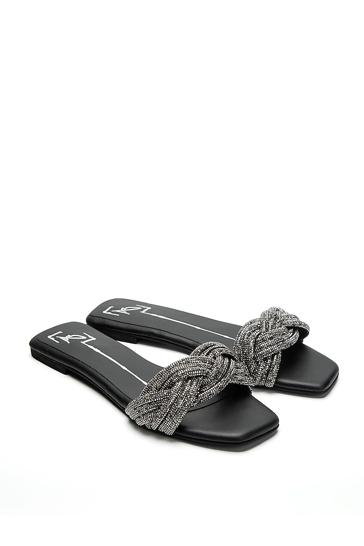 Black Faux Leather Flats by NIDHI BHANDARI at Pernia's Pop Up Shop