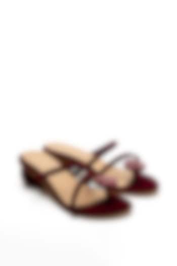 Maroon Faux Leather Block Heels by NIDHI BHANDARI at Pernia's Pop Up Shop