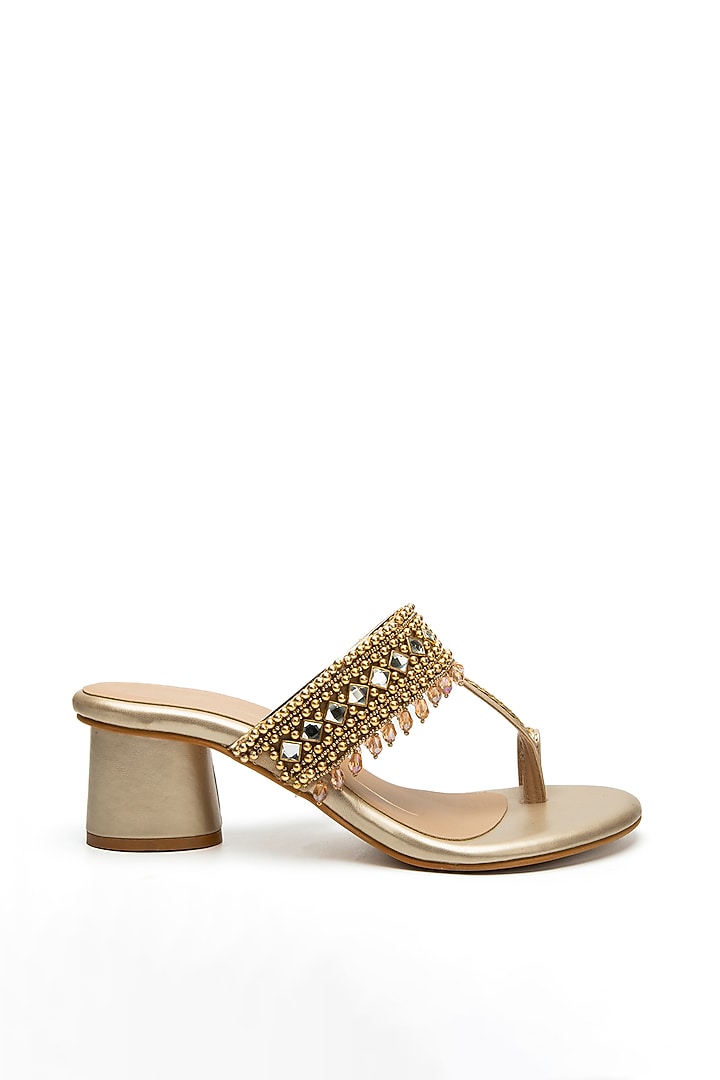 Gold Faux Leather Kolhapuri Heels by NIDHI BHANDARI at Pernia's Pop Up Shop