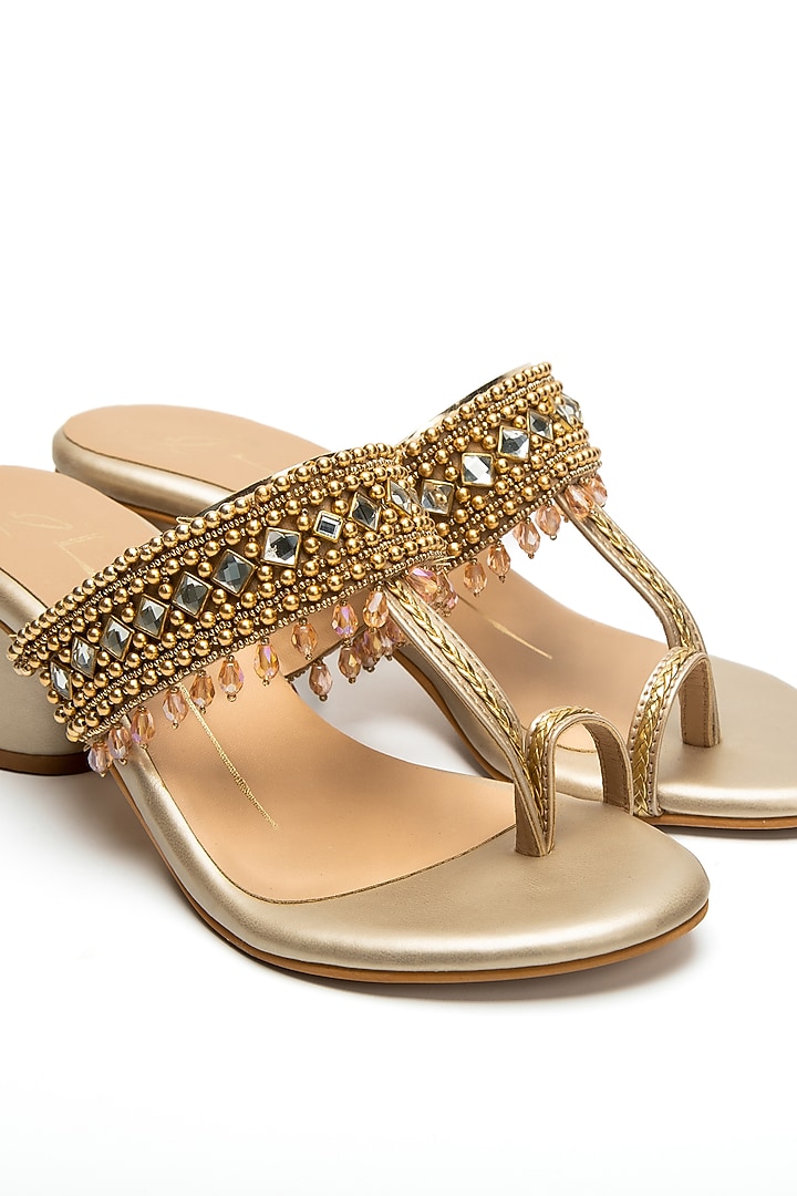 Gold Faux Leather Kolhapuri Heels by NIDHI BHANDARI at Pernia's Pop Up Shop
