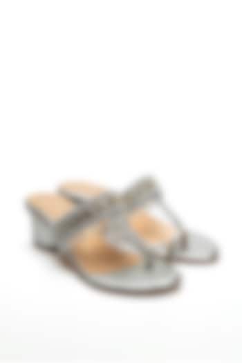 Silver Faux Leather Kolhapuri Heels by NIDHI BHANDARI at Pernia's Pop Up Shop