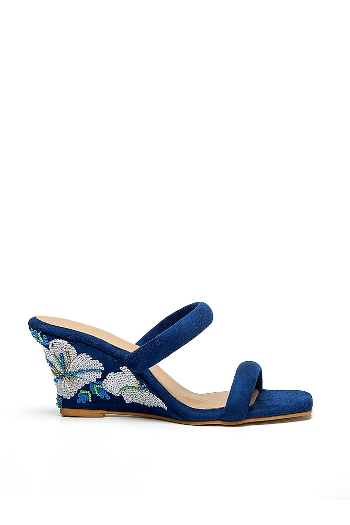 Cobalt Blue Faux Leather Wedges by NIDHI BHANDARI at Pernia's Pop Up Shop