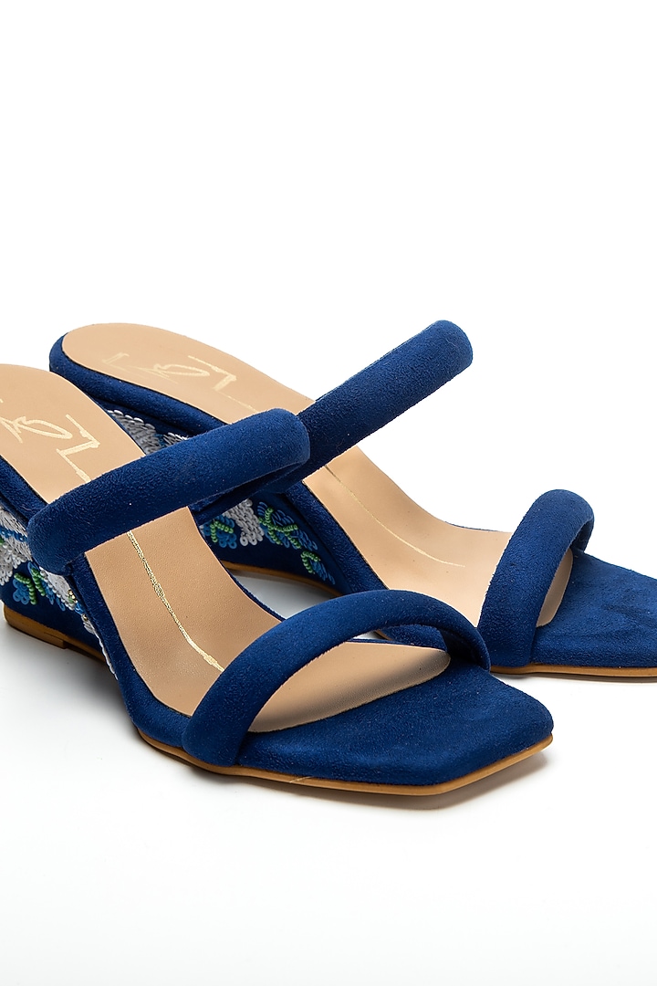 Cobalt Blue Faux Leather Wedges by NIDHI BHANDARI at Pernia's Pop Up Shop