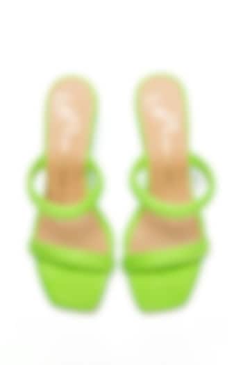 Lime Green Faux Leather Wedges by NIDHI BHANDARI