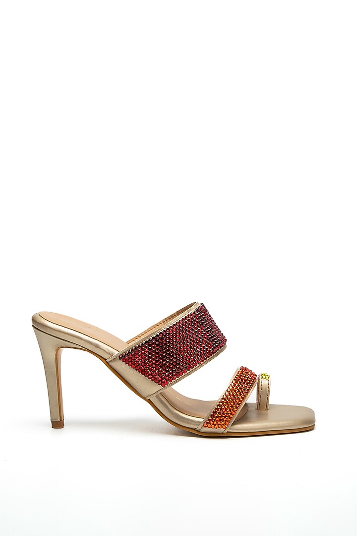 Gold Heels In Faux Leather by NIDHI BHANDARI at Pernia's Pop Up Shop