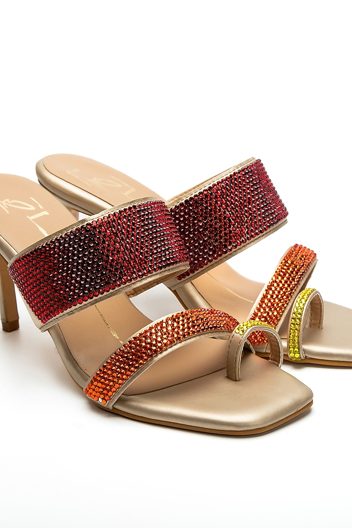 Gold Heels In Faux Leather by NIDHI BHANDARI at Pernia's Pop Up Shop