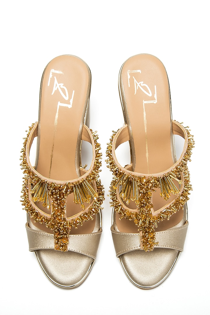Gold Embroidered Heels by NIDHI BHANDARI at Pernia's Pop Up Shop