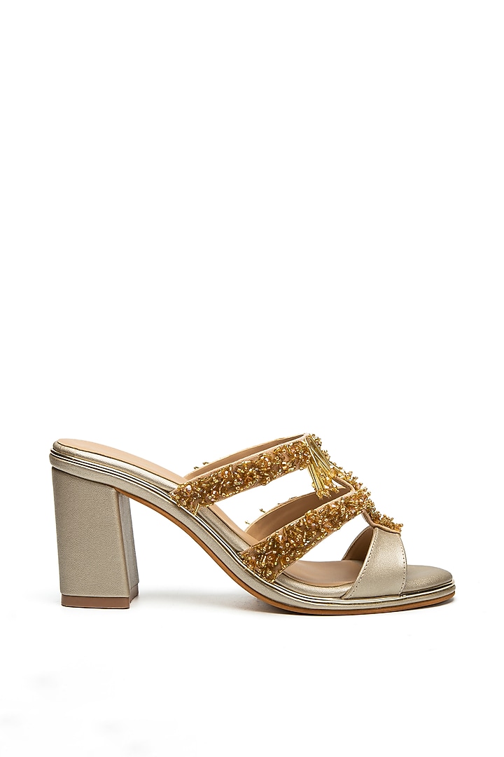 Gold Embroidered Heels by NIDHI BHANDARI at Pernia's Pop Up Shop