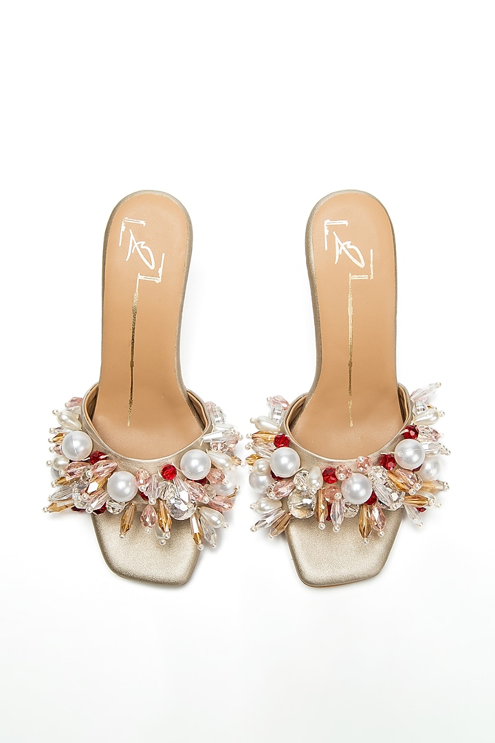 Gold Embroidered Transparent Heels by NIDHI BHANDARI