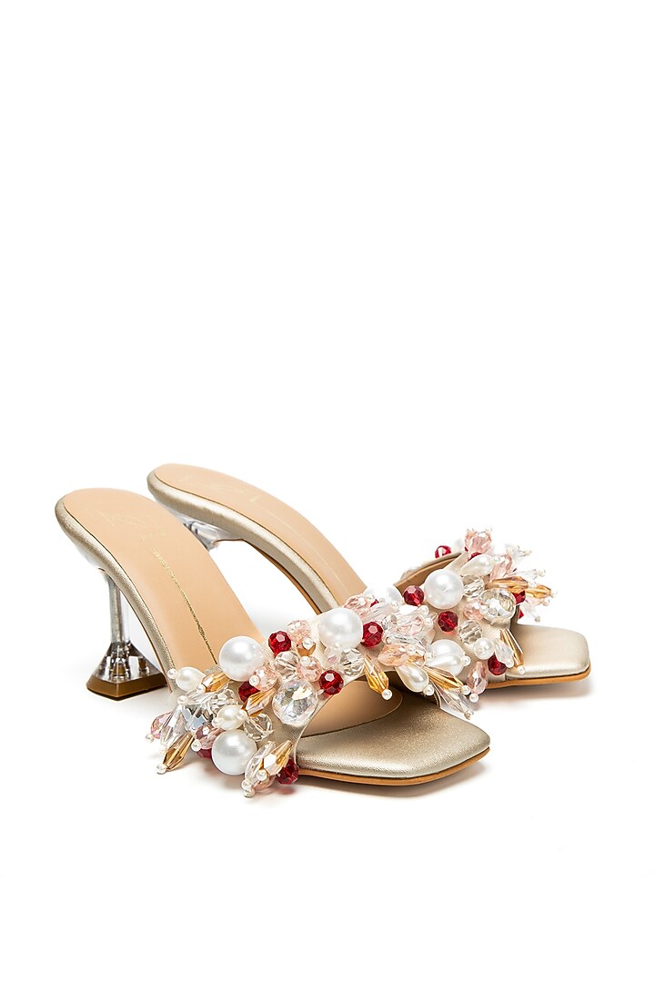 Gold Embroidered Transparent Heels by NIDHI BHANDARI at Pernia's Pop Up Shop