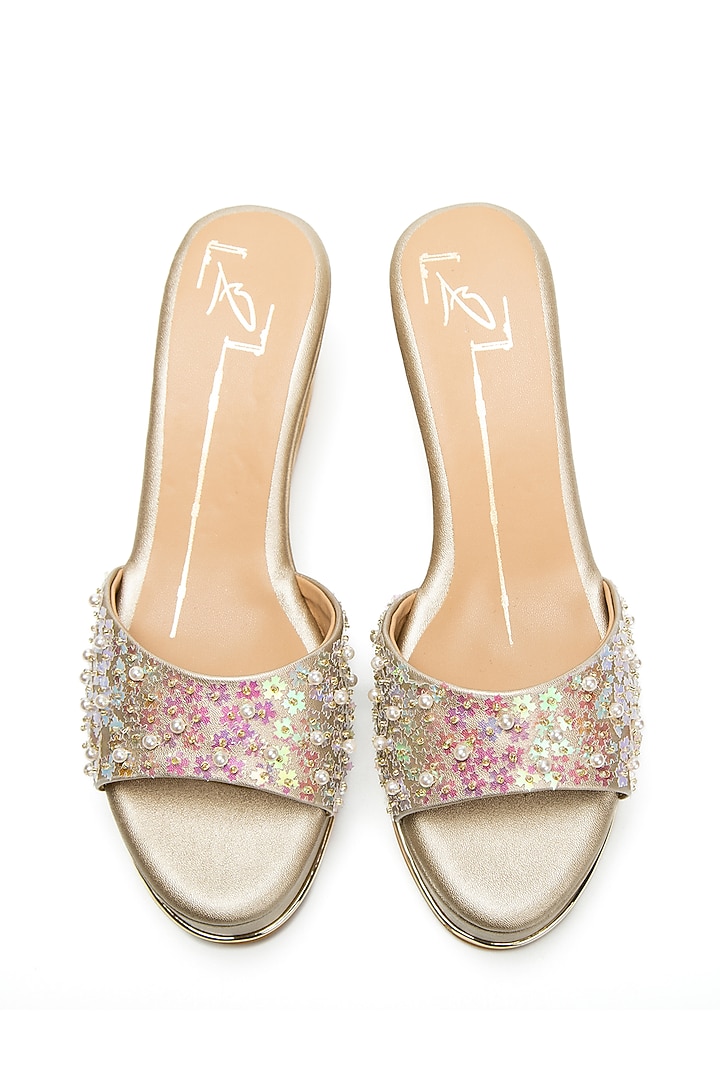 Gold Embroidered Wedges by NIDHI BHANDARI at Pernia's Pop Up Shop