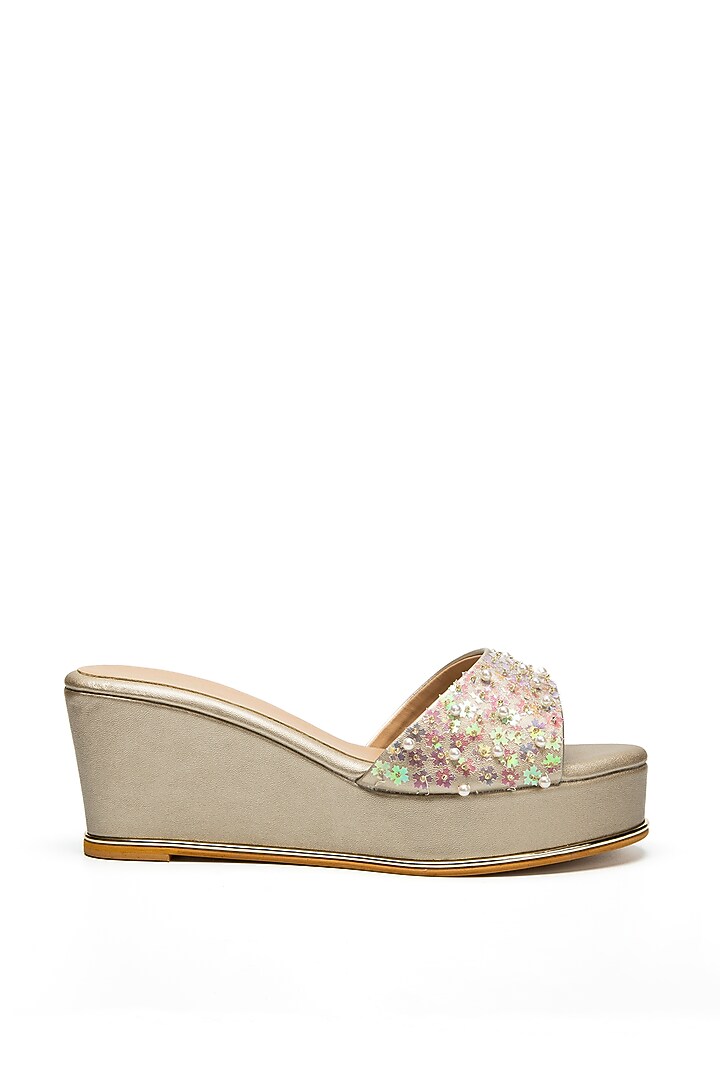 Gold Embroidered Wedges by NIDHI BHANDARI at Pernia's Pop Up Shop