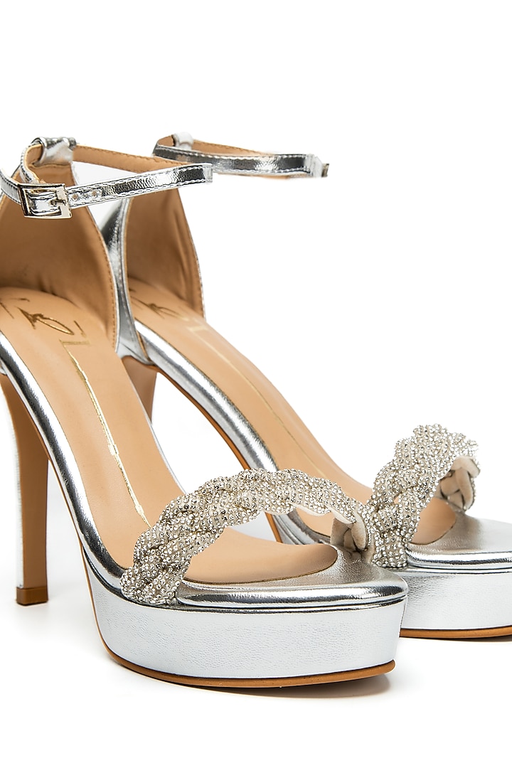 Silver Heels In Faux Leather by NIDHI BHANDARI at Pernia's Pop Up Shop