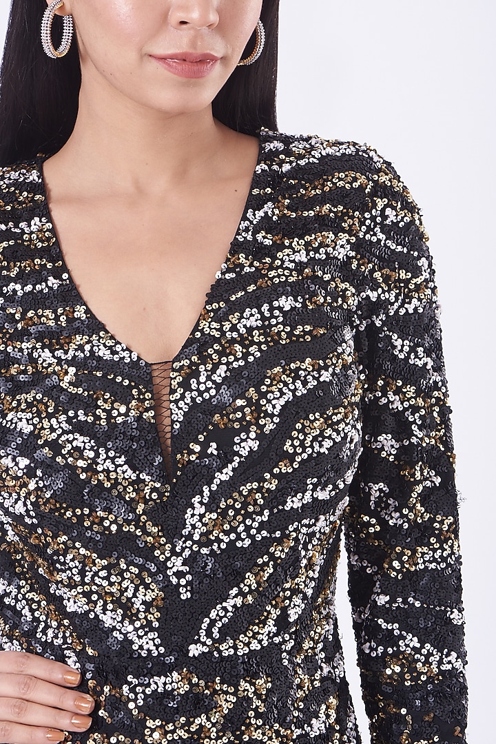 Black Embroidered Jumpsuit With Drape by Nitya Bajaj at Pernia's Pop Up Shop