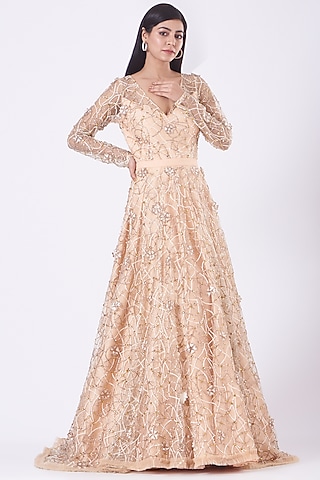 Peach Embroidered Gown by Nitya Bajaj
