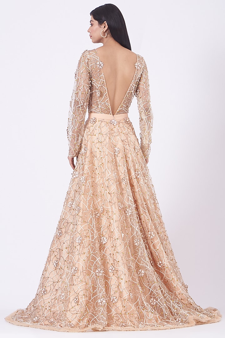 Peach Embroidered Gown by Nitya Bajaj at Pernia's Pop Up Shop