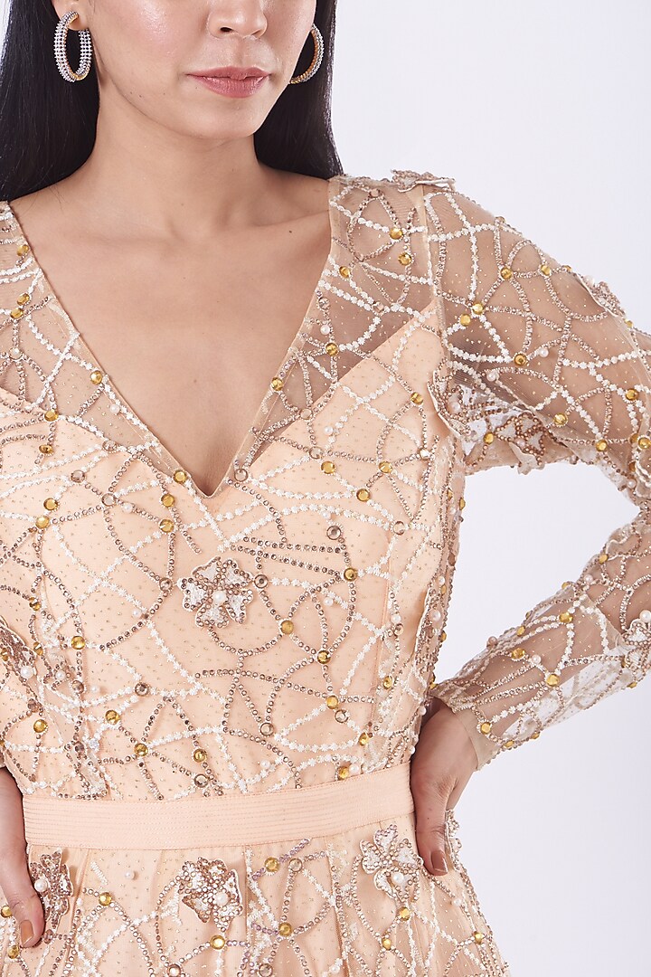 Peach Embroidered Gown by Nitya Bajaj at Pernia's Pop Up Shop