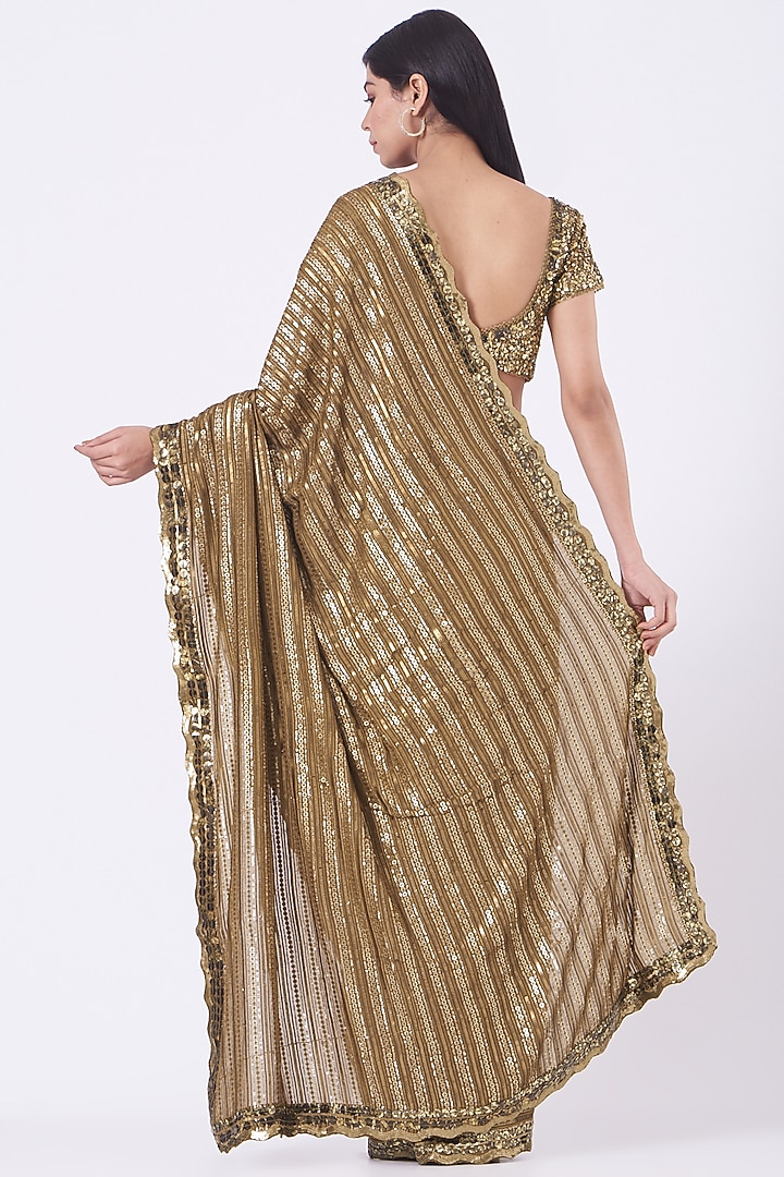 Copper Embroidered Wedding Saree Set by Nitya Bajaj at Pernia's Pop Up Shop