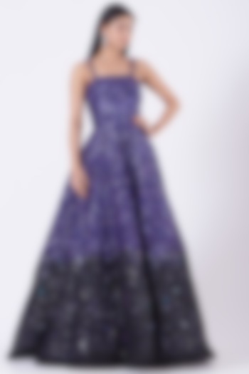 Purple Ombre Embroidered Gown by Nitya Bajaj