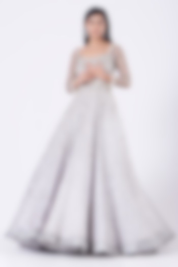 Silver Embroidered Gown by Nitya Bajaj at Pernia's Pop Up Shop