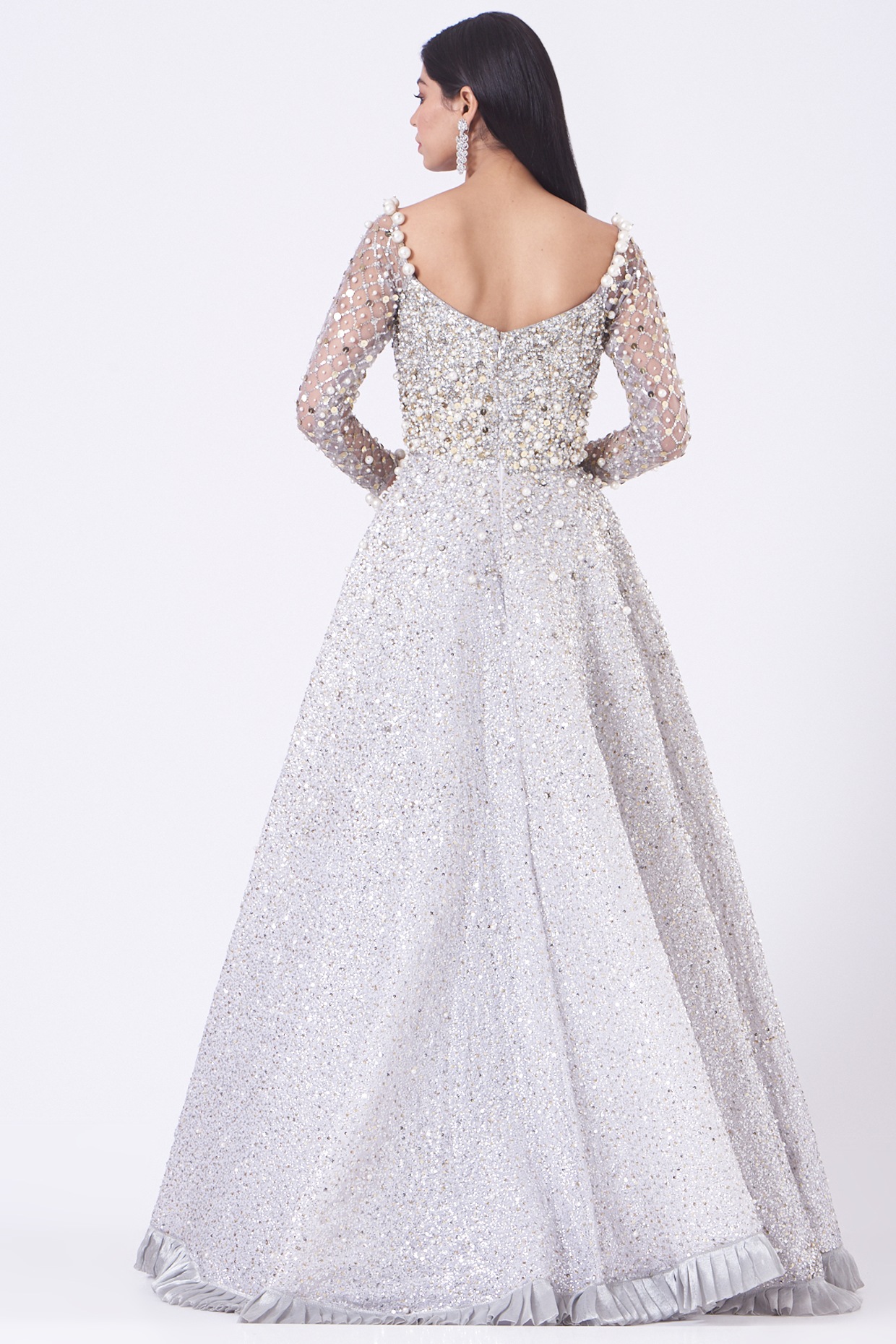 Buy Flower Embroidery Prom Dress Silver Gray Long Evening Dress Elegant  Boat Neck Banquet Dress Capped Sleeve Ball Gown Sequins Queen Dress Online  in India - Etsy