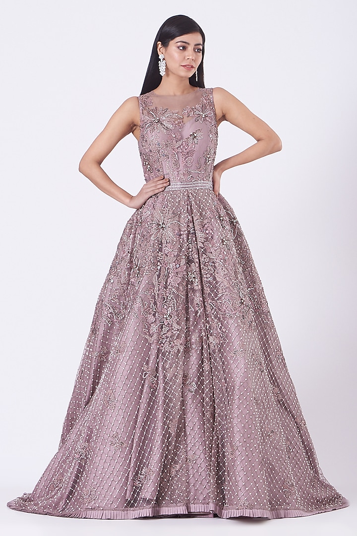Blush Pink Embroidered Bridal Gown by Nitya Bajaj