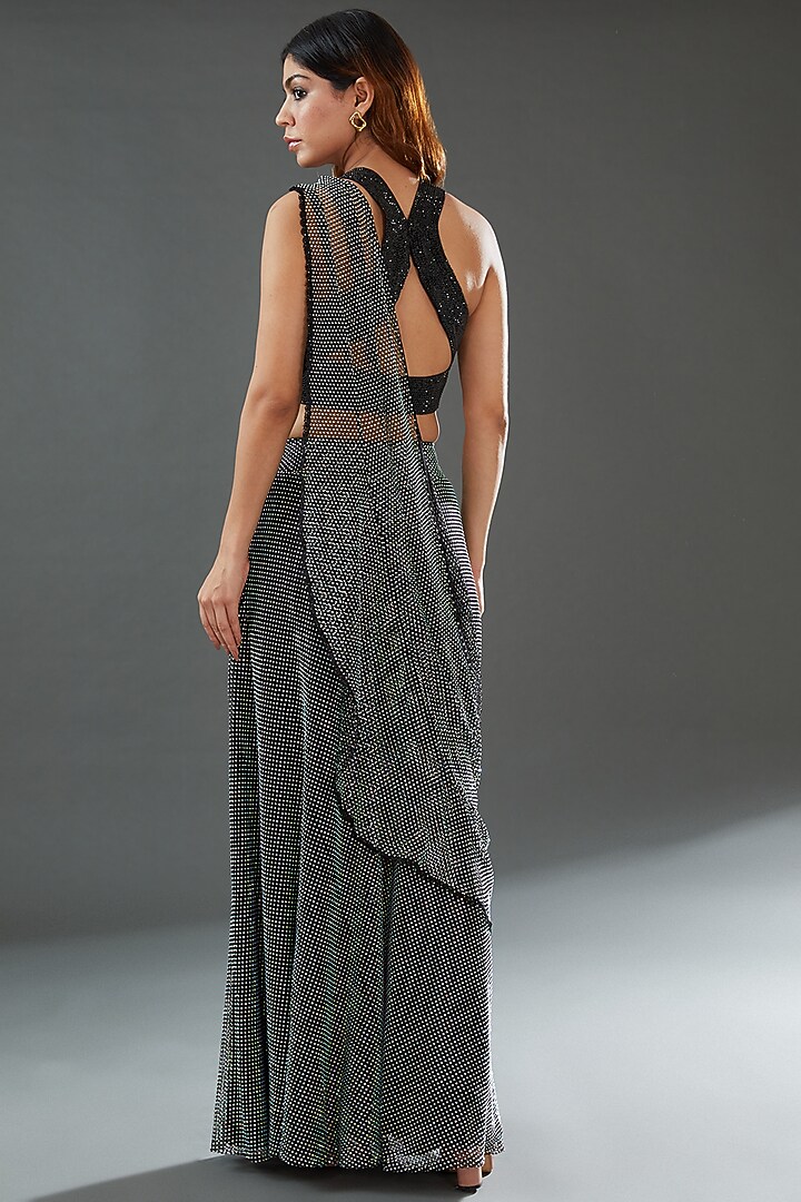 Black Mesh & Satin Sharara Wedding Saree Set by Nitya Bajaj at Pernia's Pop Up Shop