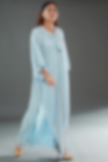 Blue Mesh & Satin Embellished Kaftan by Nitya Bajaj at Pernia's Pop Up Shop