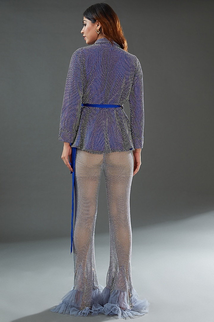 Blue Mesh & Taffeta Peplum Top by Nitya Bajaj at Pernia's Pop Up Shop