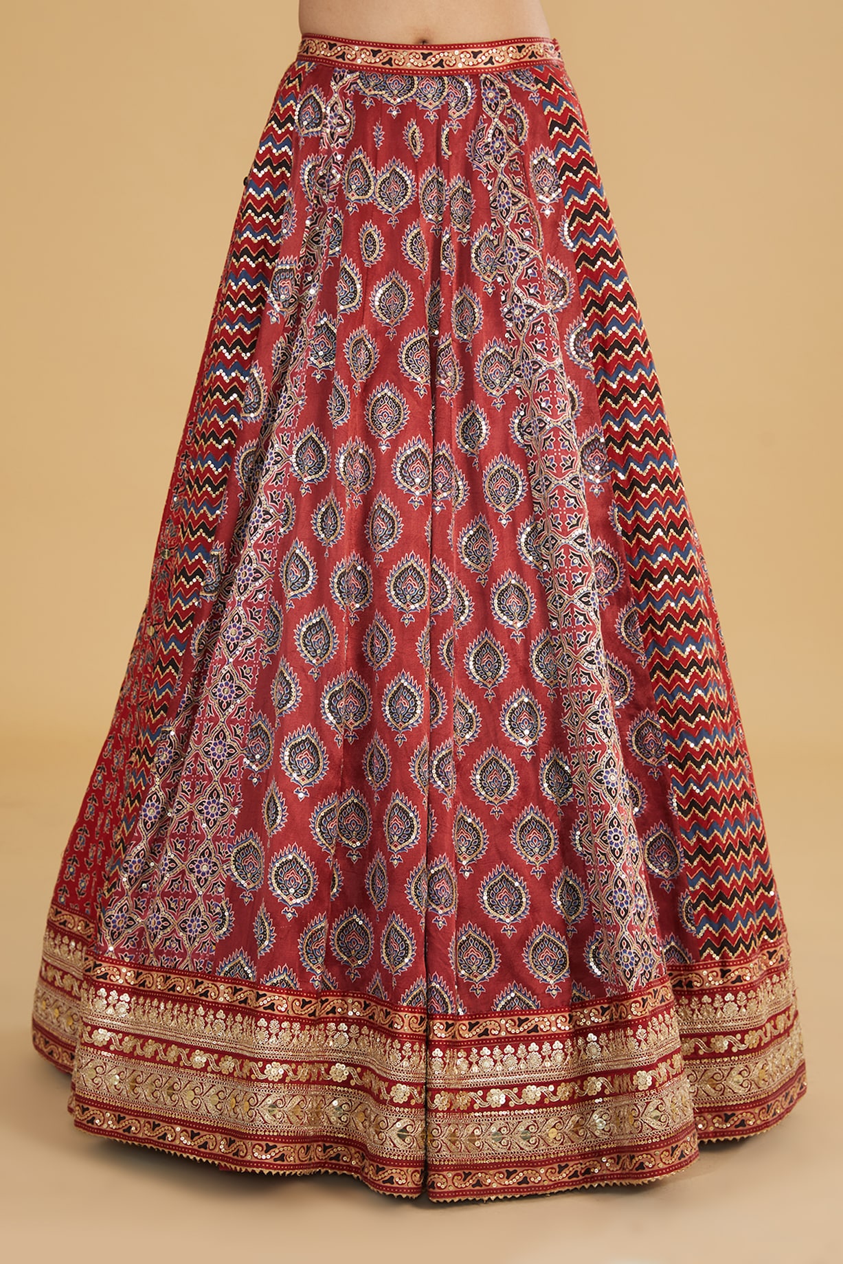 🌻Navrang ~ Ajrakh Handcrafted Lehengas ~ Blue & White w/ Hibiscus Flowers